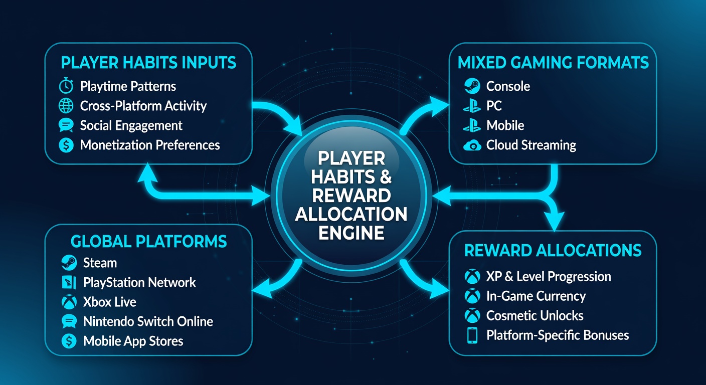 Analytics dashboards displaying reward allocation patterns based on player habits in mixed gaming environments