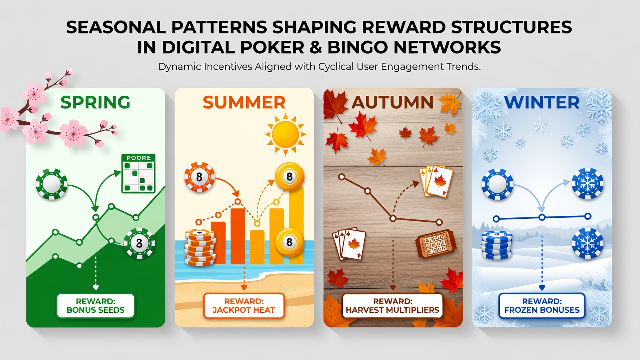 Bingo adn poker reward calendars showing seasonal bonus multipliers and jackpot adjustments
