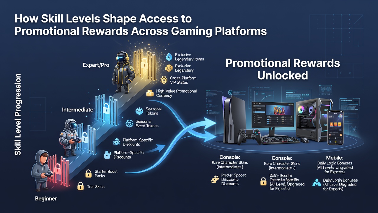 Illustration of tiered reward systems where skill metrics determine promotional access levels