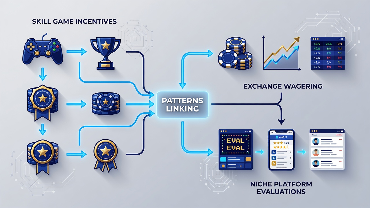 Chart illustrating user migration patterns from skill game promotions to exchange wagering activities tracked across niche platform evaluations in 2026