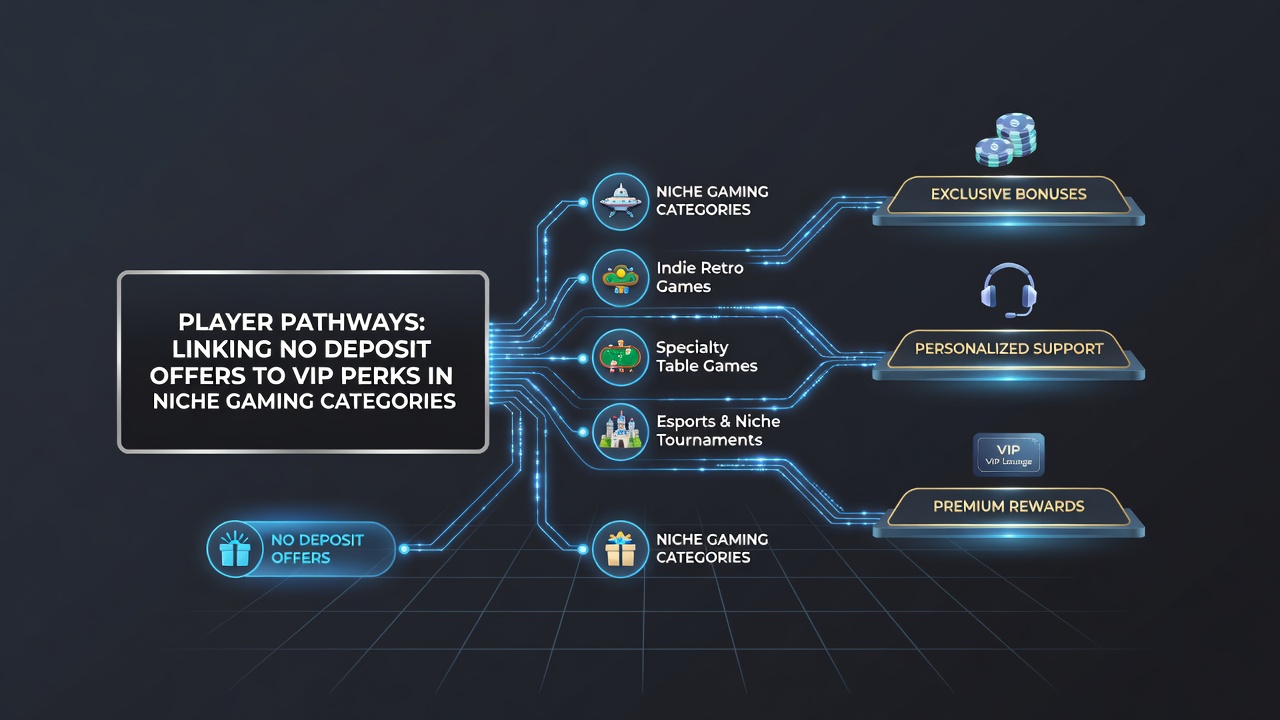 Diagram depicting player progression stages from free offers to VIP benefits in niche gaming sectors