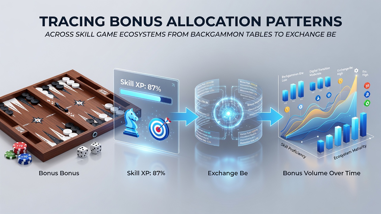 Diagram illustrating data flows and allocation patterns between skill game platforms including backgammon and betting exchanges
